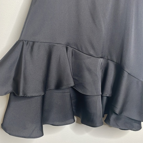 Lulu’s Black Satin Ruffle Hem Party Cocktail Mini Dress Size Small - Picture 5 of 17